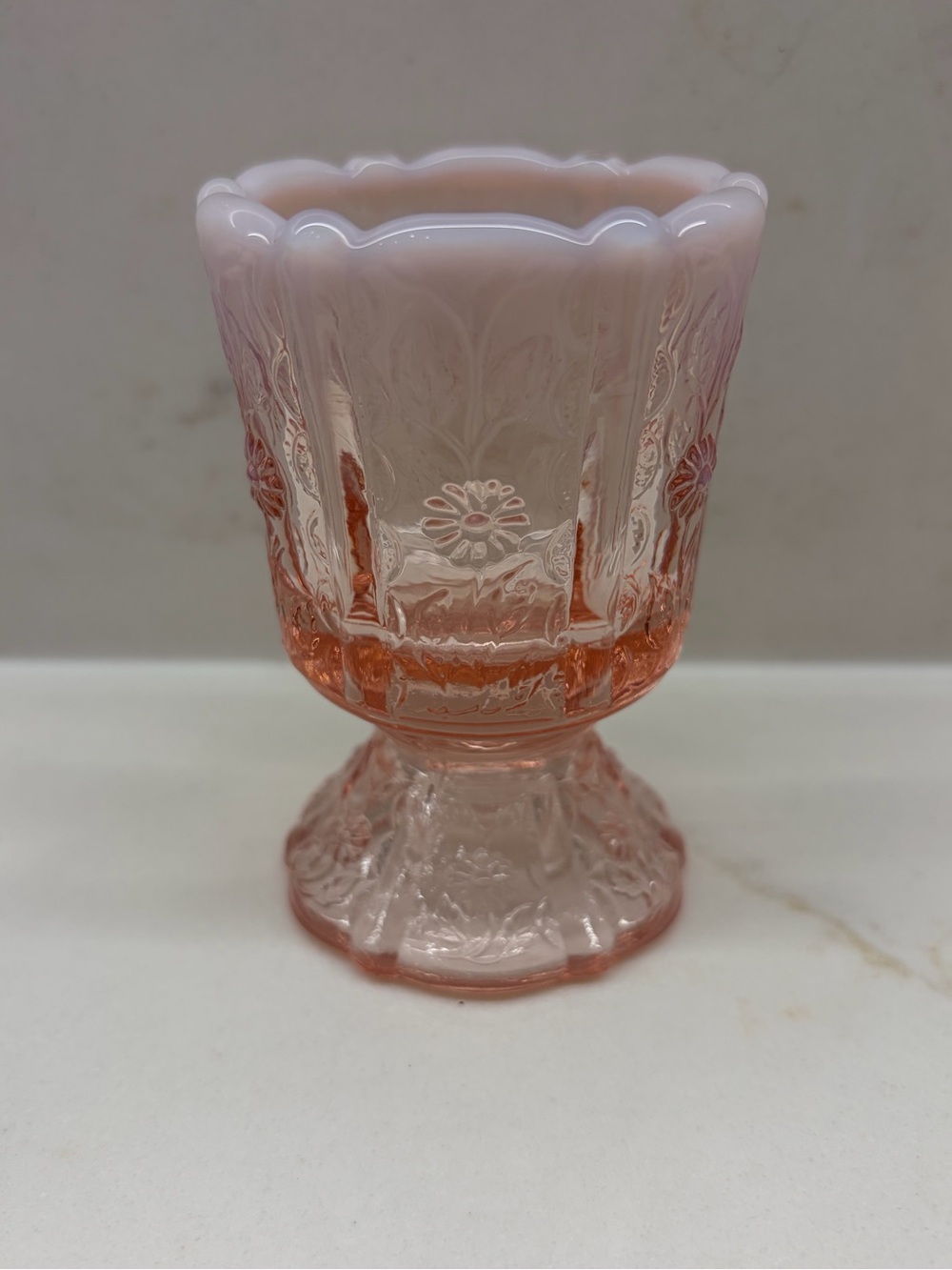 Vintage Fenton Pink Opalescent Paneled Daisy Toothpick Holder